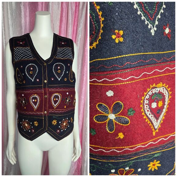 Van Heusen Vintage Embroidered Floral Wool Lined Vest Size Small - Picture 1 of 13